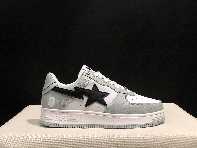 BAPE STA Low Grey & White Patent Sneakers